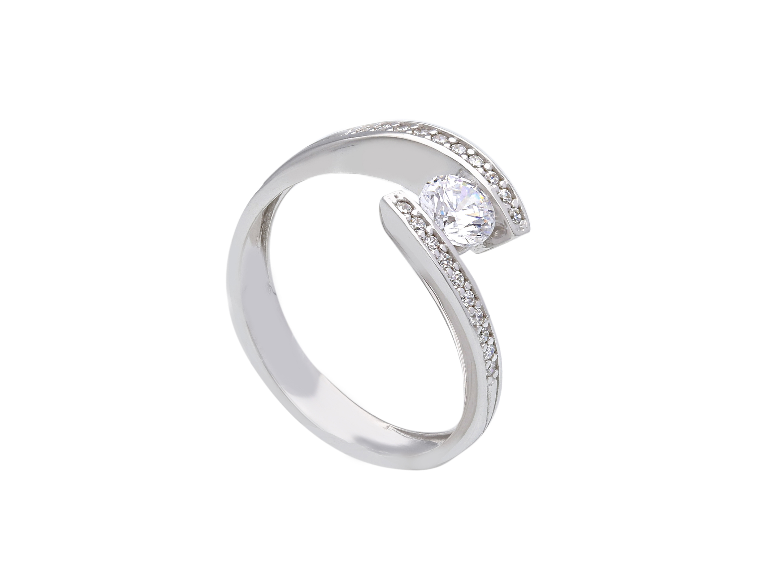 Single stone white gold k9 ring with zirkon (S224477)